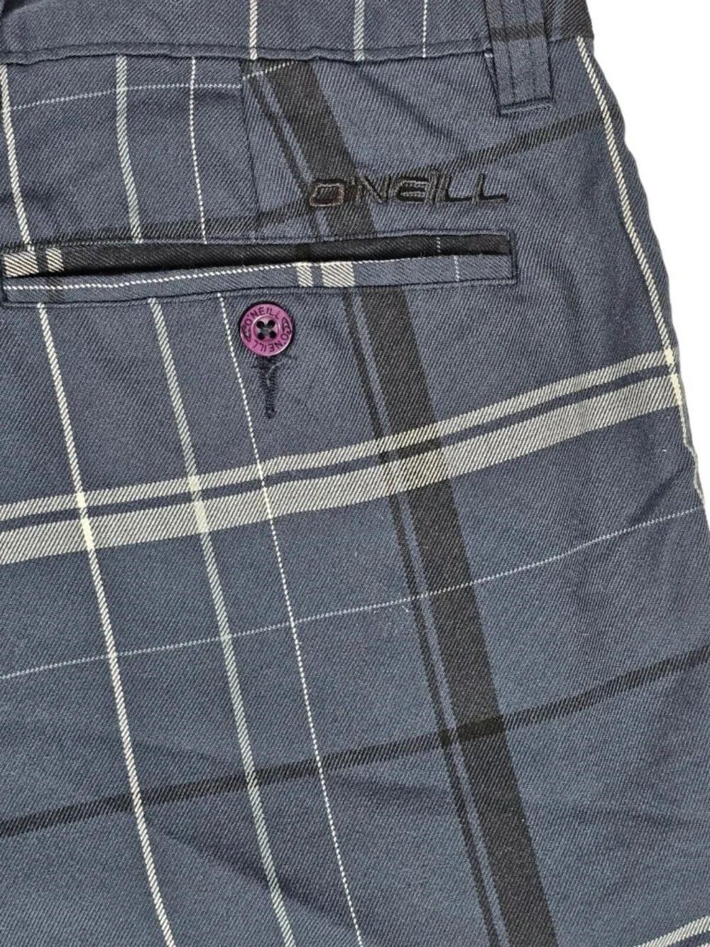 ONeill Warren Plaid Shorts Mens Size 36 Blue Flat Front Casual Walkshorts